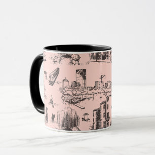 Caneca Boston Toile Black and Pink