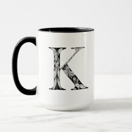 Caneca botânica da letra K, arte por Elizabeth