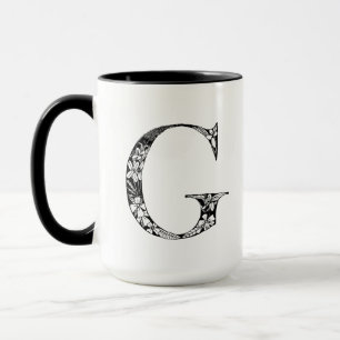 Caneca botânica de G da letra, arte por Elizabeth