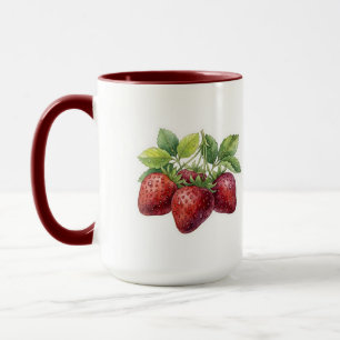 Caneca Botânica de Morango em Aquarela Vintage