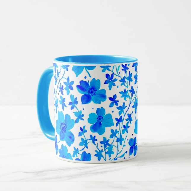 Caneca Botanical Floral in Deep Blue and White  (Frente Esquerda)