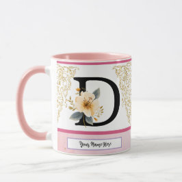 Caneca Botanical Letter D Mug – Soft Floral Initial with