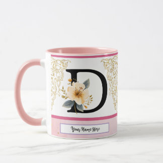 Caneca Botanical Letter D Mug – Soft Floral Initial with