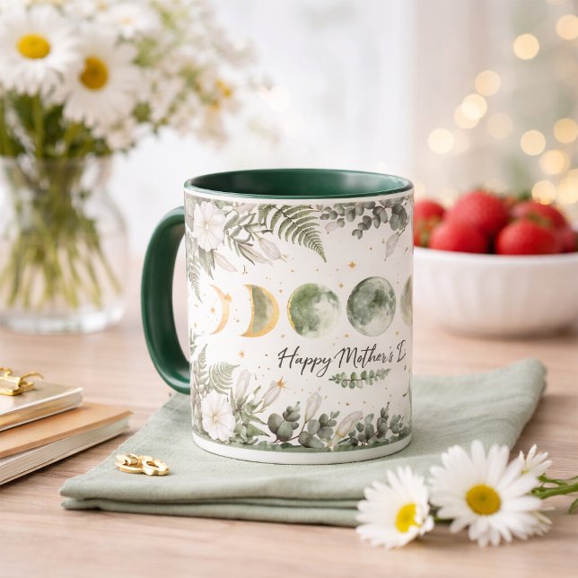 Caneca Botanical Moon Phase Happy Mother’s Day Green (Criador carregado)