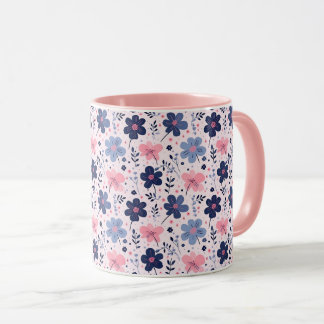 Caneca Botanical Pink And Blue Flowers Nature Print