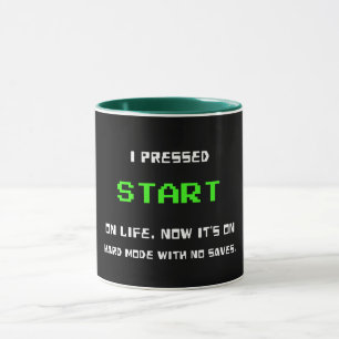 Caneca Botão START Retro 8 Bit Pixel Art Gamer Jogos