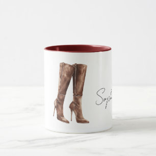 Caneca Botas Castanhas de Salto Alto