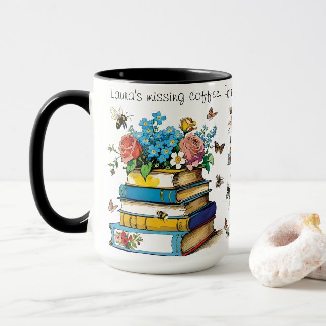 Caneca Botas e livros de vaquinha com abelhas e borboleta (Com Donut)