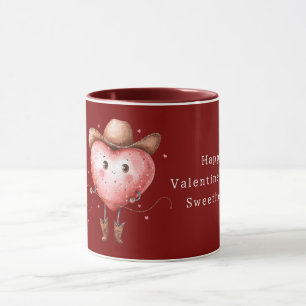 Caneca Botas Vermelhas de Chapéu de Vaqueira Coração Dia