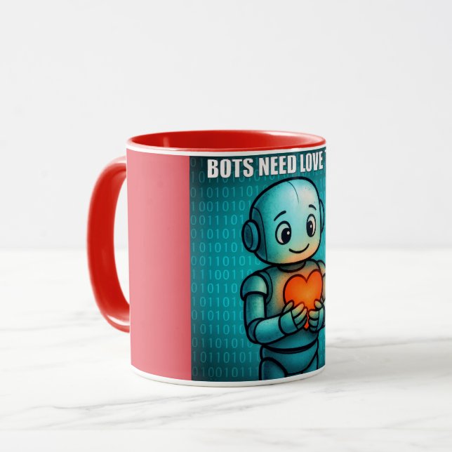 Caneca Bots Need Love Too - Red Combo (Frente Esquerda)