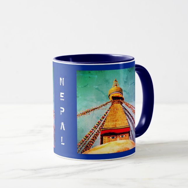 Caneca Boudhanath Stupa, Buddha Eyes, Kathmandu, Nepal (Frente Esquerda)