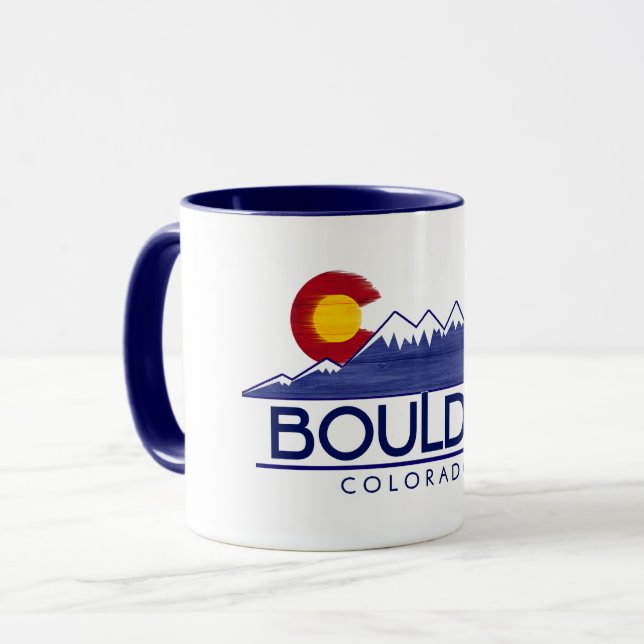 Caneca Boulder Colorado wood mountains mug (Frente Esquerda)