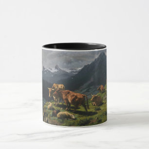 Caneca Bovinos e Ovinos numa Paisagem Alpina