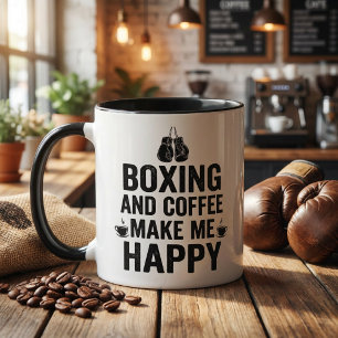 Caneca Boxe e Café Me Fazem Feliz Boxeador Divertido