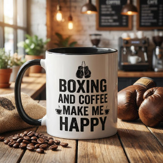 Caneca Boxe e Café Me Fazem Feliz Boxeador Divertido