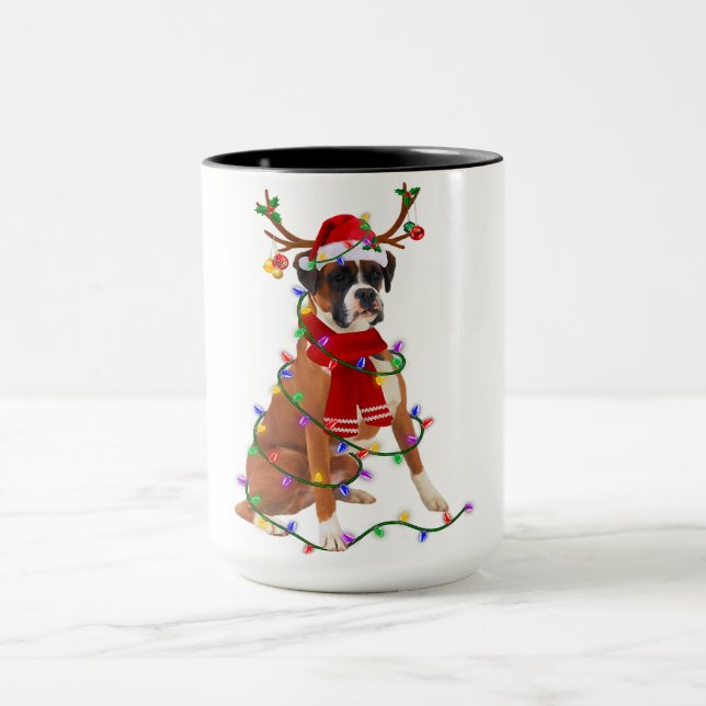 Caneca Boxer Reindeer das Luzes de Natal Cachorro Gif (Centro)
