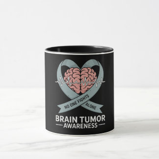 Caneca Brain Tumor Awareness Gray Ribbon Brain Heart