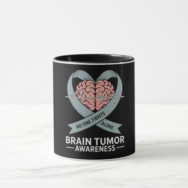 Caneca Brain Tumor Awareness Gray Ribbon Brain Heart (Centro)