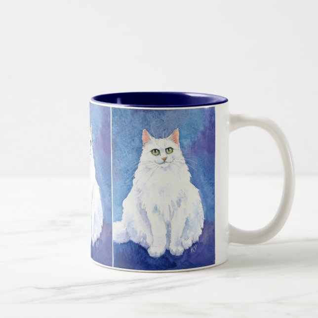 Caneca branca bonito do gato ou do gatinho (Direita)