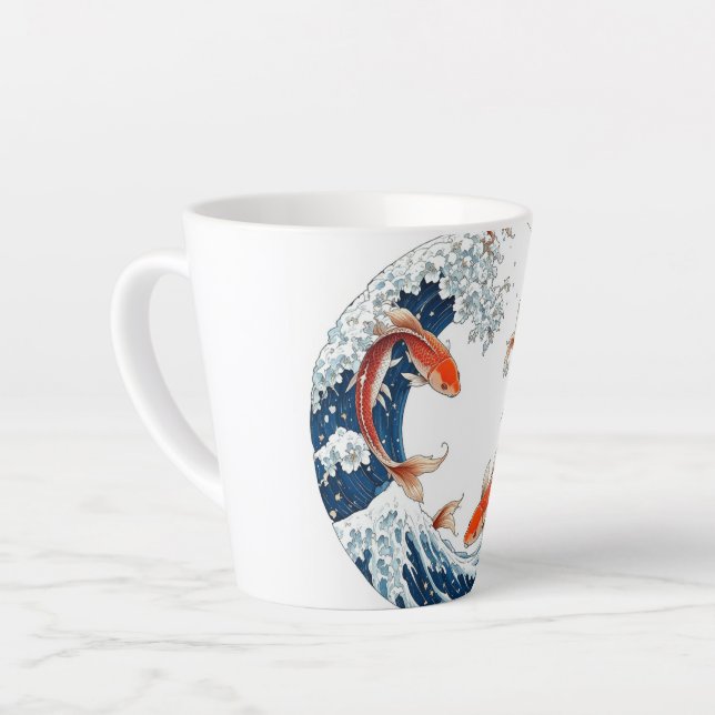 Caneca branca com design de peixes japoneses (Ângulo esquerdo)
