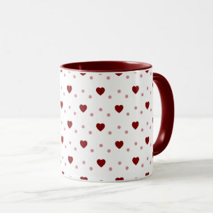 Caneca Branca – Corações Vermelhos Escuros e Claro