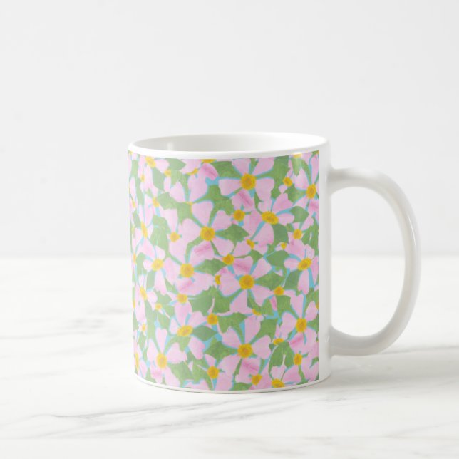 Caneca Branca de Café: Cães Rosa em Azul-Céu (Direita)