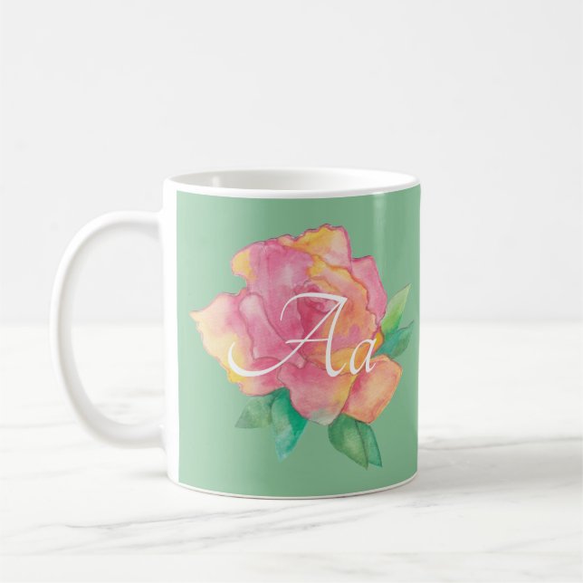 Caneca branca de café clássica "Flor Rosa" (Esquerda)