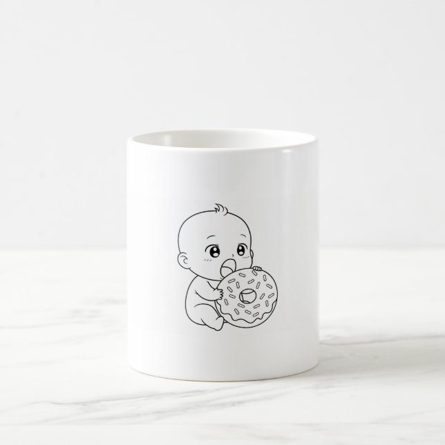 Caneca branca simples com um bebê e rosquinha giga (Centro)