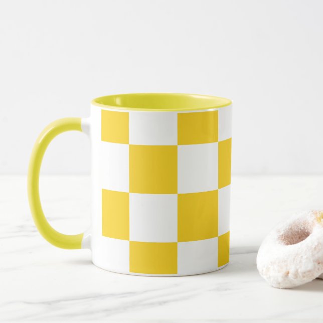 Caneca Branco com Combo Padrão Quadrado Amarelo de 11 oz (Com Donut)