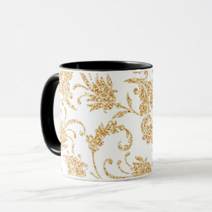 Caneca Branco Floral Elegante Dourado