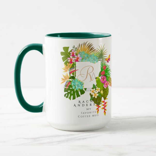 Caneca Branco Monograma de Jardim Tropical (Esquerda)