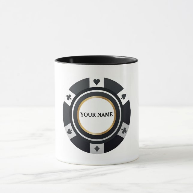Caneca Branco preto de chip de pôquer personalizável (Centro)