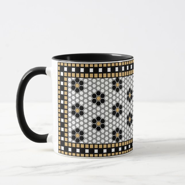 Caneca Branco preto inspirado no mosaico e Dourado (Esquerda)