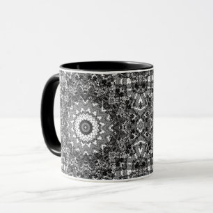 Caneca Branco preto, trabalho aberto, mandala