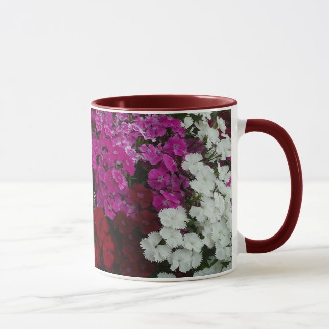 Caneca Branco, Rosa e Vermelho Dianthus Floral (Direita)