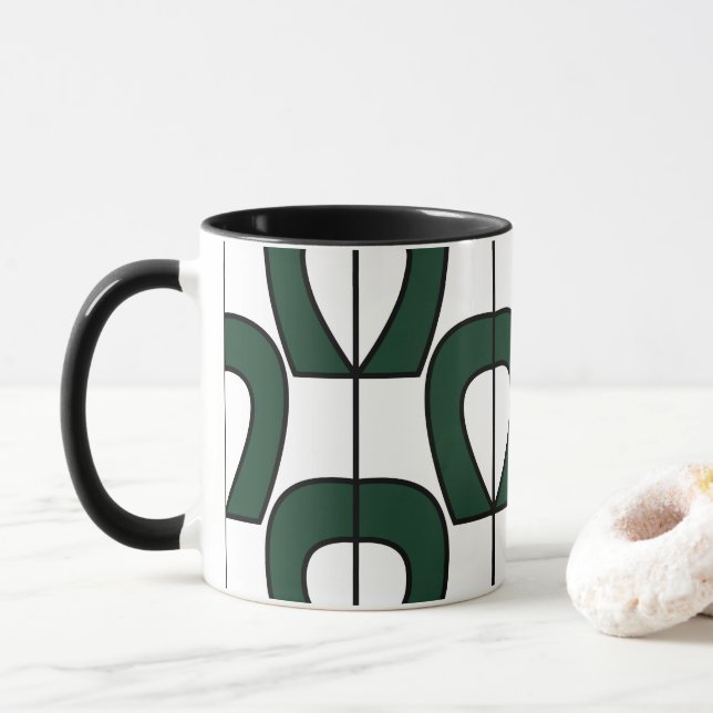 Caneca Branco Verde Moderno Geométrico Abstrato (Com Donut)