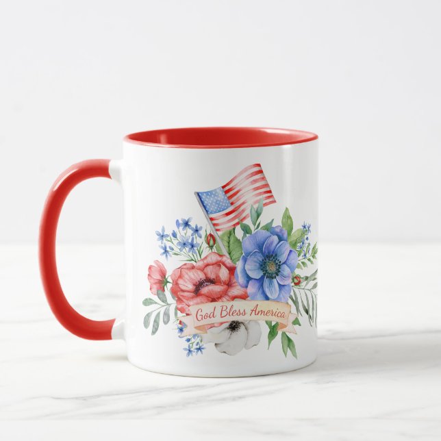 Caneca Branco vermelho e azul | Deus abençoe America Mug (Esquerda)