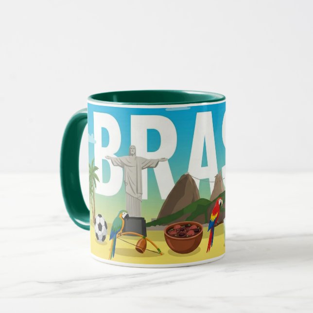 Caneca Brazil Travel Mug – Rio Carnival & Landmarks (Frente Esquerda)