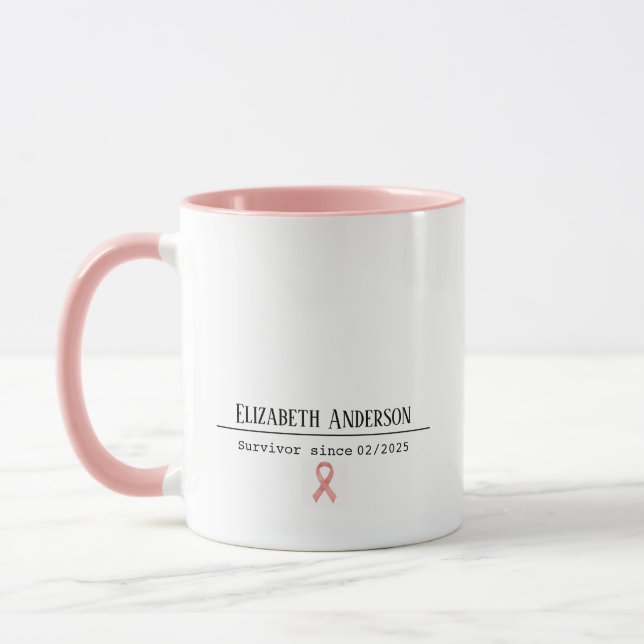 Caneca Breast Cancer Survivor Name & Date Pink Ribbon (Esquerda)