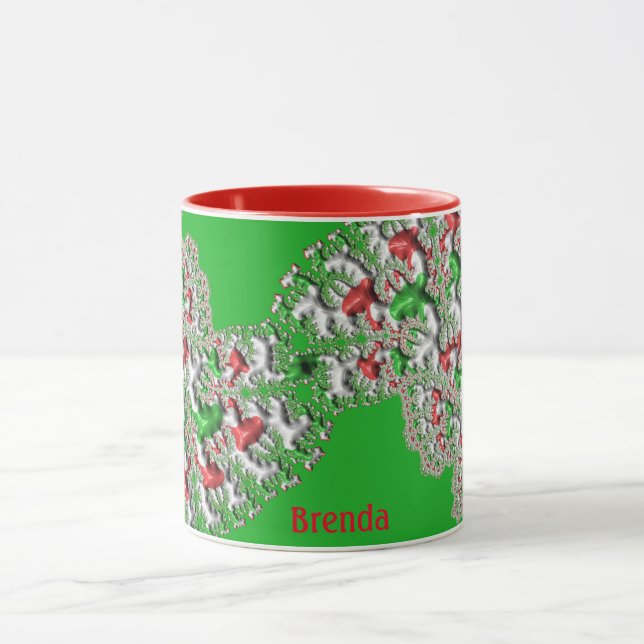 Caneca BRENDA ~ GLOSSY 3D Natal Vermelho Verde (Centro)
