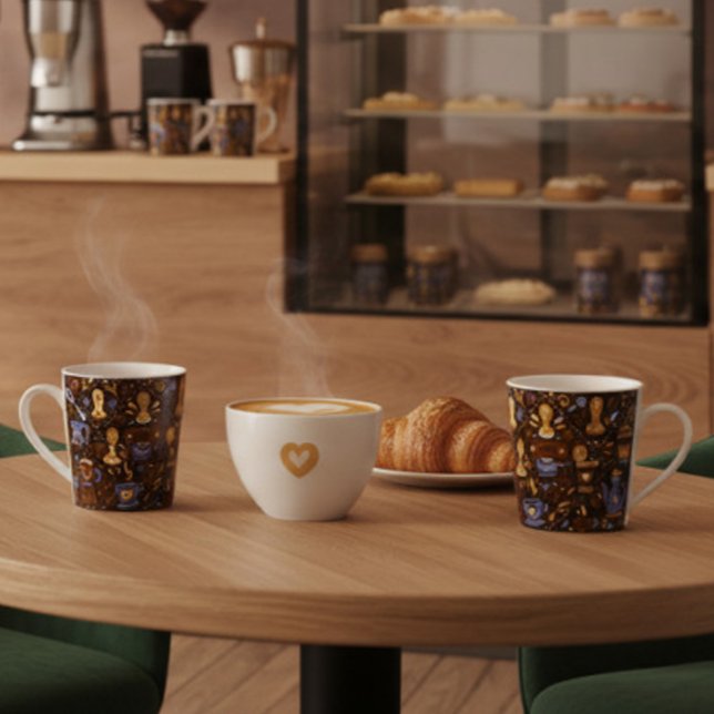 Caneca Brewed for [Name] — folk coffee pattern in cocoa (Criador carregado)