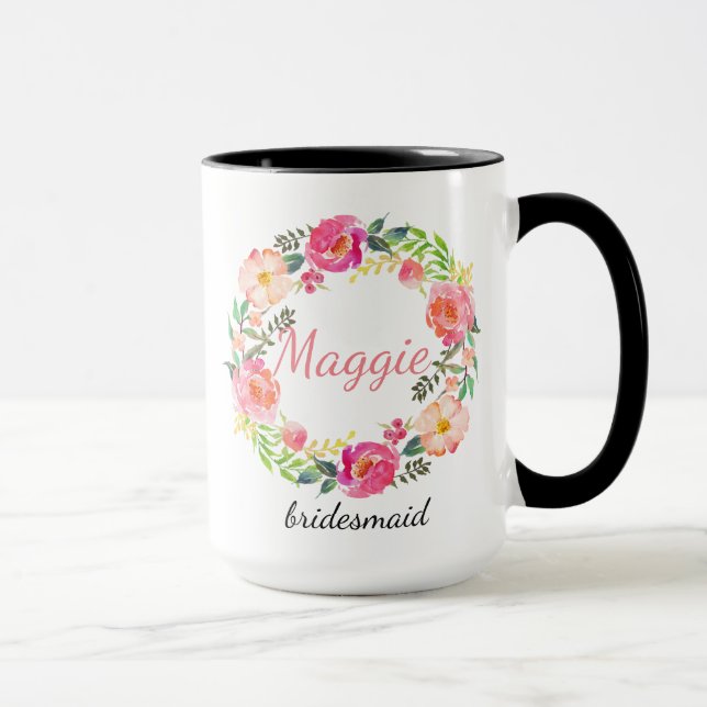 Caneca Bridesmaid Floral Personalizada (Direita)