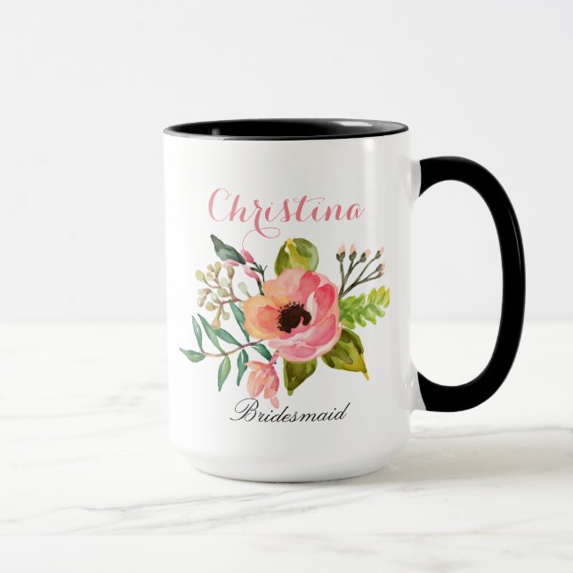 Caneca Bridesmaid Floral Personalizado (Direita)