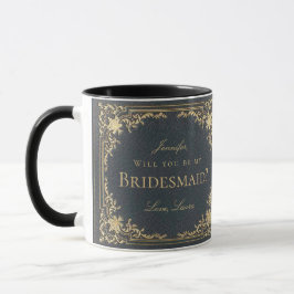 Caneca Bridesmaid Proposta Vintage Marinho Azul Dourado E