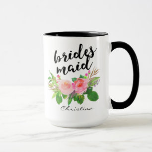 Caneca Bridesmaid Watercolor Floral Personalizado