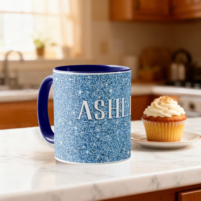 Caneca Brilhante Azul Personalizado Com Nome Café (Birthday gift idea! Personalized coffee mug with custom name.)