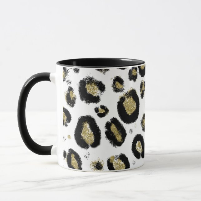 Caneca Brilho de Ouro Branco e Impressão de Leopardo Pret (Esquerda)