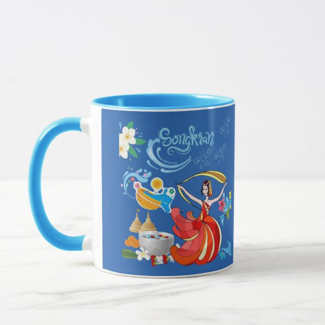 Caneca brilho do ano novo tailandês azul (Esquerda)