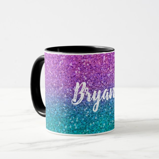 Caneca Brilho Espelhado Rosa Azul Turquesa e Roxo (Frente Esquerda)