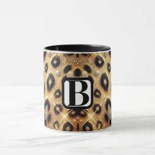 Caneca Brilho Glam Gold Estampa de leopardo e guepardo pr